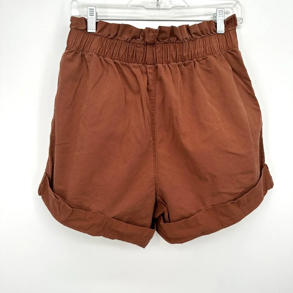 Abercrombie & Fitch Rust Brown Paperbag Waist Cuffed Shorts High Rise Women's M - Picture 5 of 9